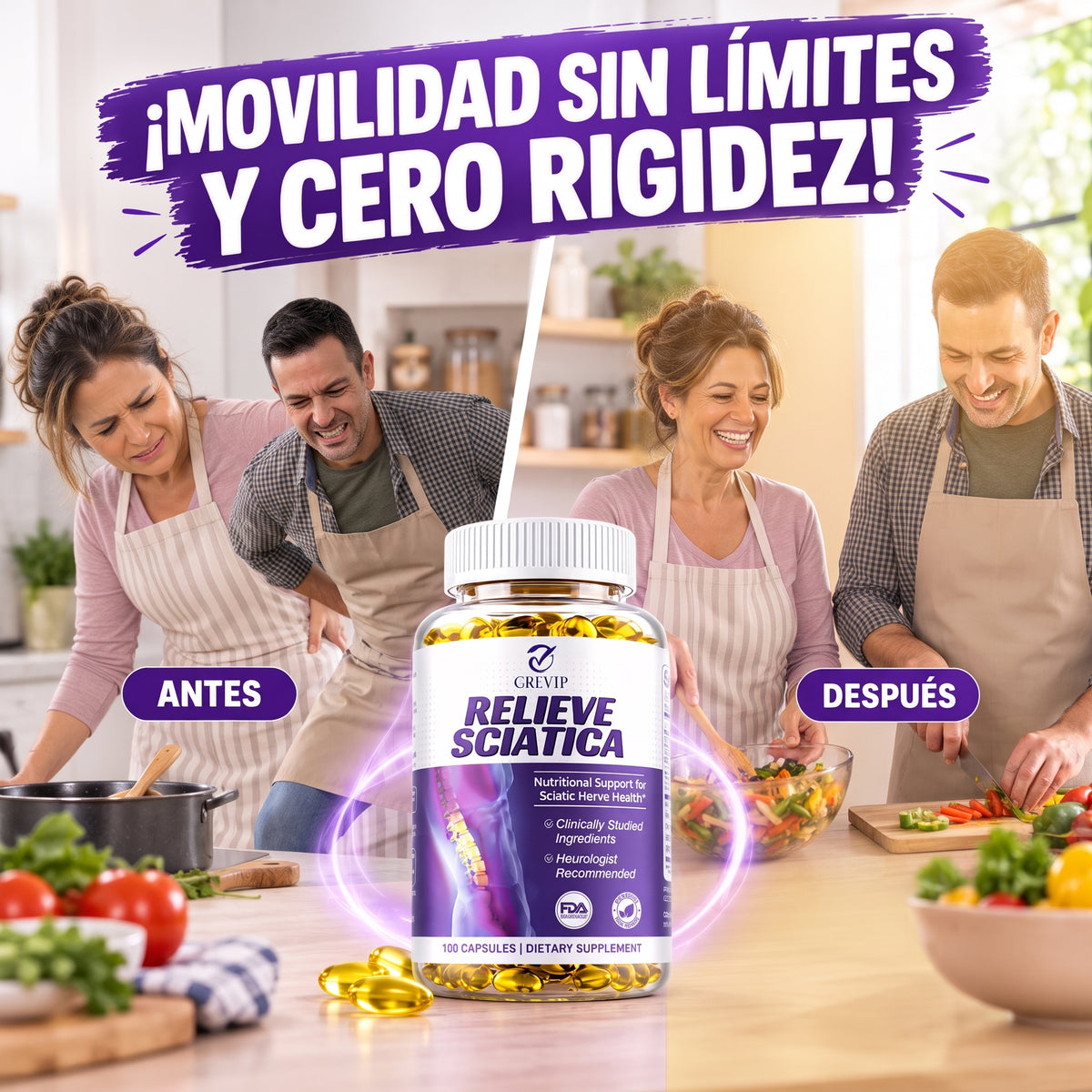 Relieve Sciatica x120 cápsulas | Dile Adiós a la Rigidez en Tu Espalda y Piernas